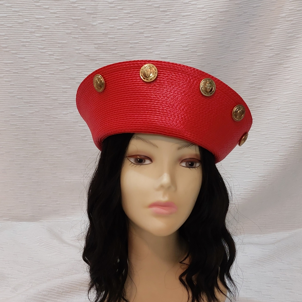 Vintage Red Beret with Gold Medallion Accents - Women Accessories - Picture 5 of 14